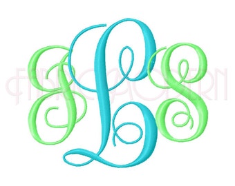 Interlocking Monogram  Embroidery Font  3 Sizes  2   2.5 and 3 inch  BX  Monogram Fonts  3 Letter Monogram  Instant Download #527