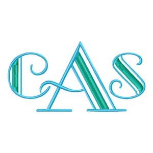 4 sizes Gala Embroidery Font – 2-Color Monogram Alphabet  1, 1.5, 2 and 3 inches #1244