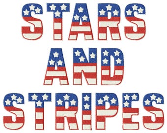 Stars and Stripes Embroidery Font: Patriotic USA Letters (Digital Download) #1255