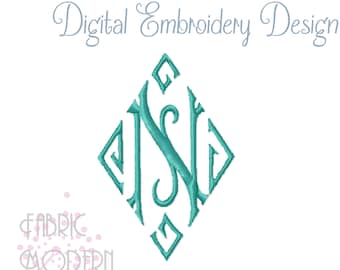 Vintage style Diamond Monogram font Embroidery Design 3 inch #1059-3