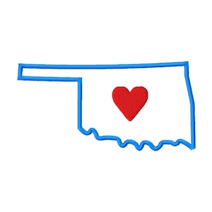 Oklahoma Map Embroidery Design Applikation in mehreren Größen I Heart Oklahoma