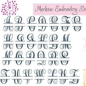 Puede incluir: Un conjunto de 26 letras de monograma divididas en una fuente cursiva. Las letras son de color azul marino y est&aacute;n dispuestas en orden alfab&eacute;tico. Las letras est&aacute;n separadas por una l&iacute;nea horizontal. Las letras est&aacute;n dise&ntilde;adas para el bordado a m&aacute;quina.