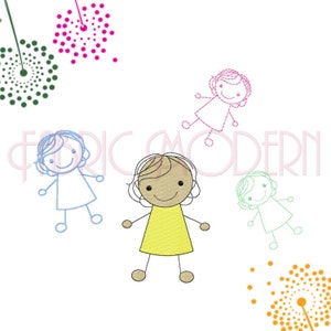 STICK FIGURES girl Embroidery Design stick girl kid design onesie embroidery 6 sizes  Redwork  filled  column and continuous line   #694