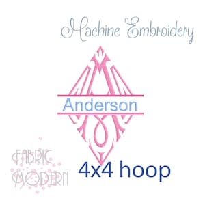 Split Diamond Monogram font Embroidery Design 5x7 hoop #1040