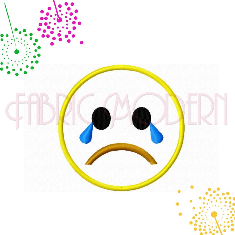 sad crying Emoji Embroidery Design Collection  sad face  emoticon  applique'  designs for 4x4 hoops   #434 