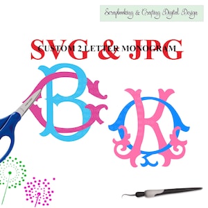 Monogramme entrelacé SVG personnalisé DEUX lettres monogramme antique fleuri