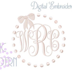 Pearl Dot Monogram Frame with Bow Embroidery Design (BX PES #995)