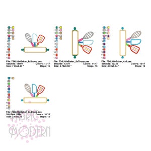 Little Baker Name frame Machine Embroidery pattern Applique' 4x4, 4x6, 5x7 and 6x8 apron design kitchen utensils 734 imagem 3