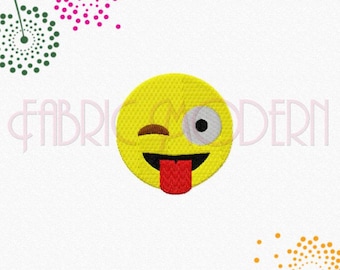 Motif de broderie Emoji avec un clin d'oeil, émoticône qui sort la langue et appliques en six tailles : 2 po. 2,5 po. 3 po. 4 po. 4,5 po. et 5 po. #639