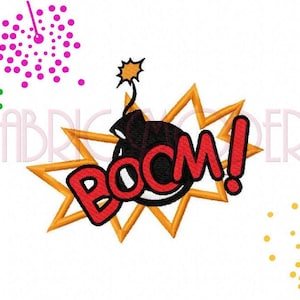 BOOM! Embroidery Design  super hero Boom and dynamite bomb  word in six sizes  #425