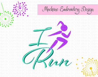 I Run  runners design  embroidery design  girl running  sports design  jogger 4x4  5x5  5x7   #889