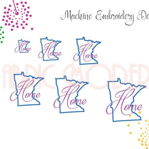 Carte du Minnesota ACCUEIL Broderie Design Applique' 6 tailles état carte conception État contour Broderie du Minnesota
