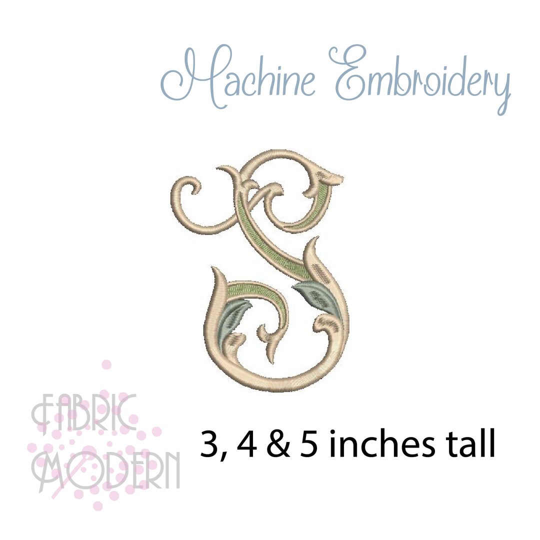 Letter S MONOGRAM Embroidery Design Large Vintage Single