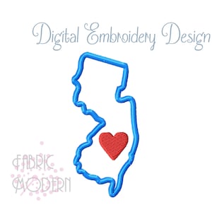New Jersey Map Embroidery Design Applikation 'in mehreren Größen Zustand Umriss 2 Zoll bis 7 Zoll Zustand Stickmuster