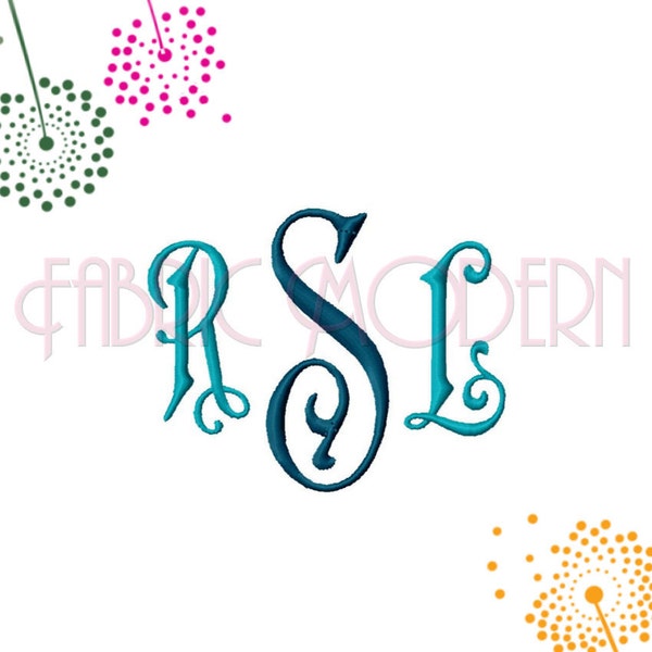 THREE LETTER MONOGRAM Embroidery Font  2 inch center and smaller side letters #596-2