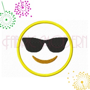 Sunglasses Emoji Embroidery Design Collection  happy face  emoticon  cool face  applique&#39;  3 designs for 4x4 hoops   #432