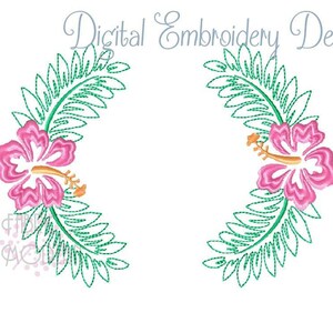 ハイビスカスの花のモノグラム刺繍デザイン：トロピカルリースボーダー（即時ダウンロード） 画像 2