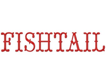 Fishtail Monogram Font: 4-inch Satin Stitch Embroidery Design (Digital Download)