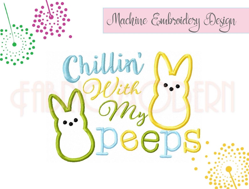 Diseño de bordado "Relajándome con mis Peeps" Diseño de conejito de Pascua Diseño de aplique de mameluco de vacaciones #827 imagen 1