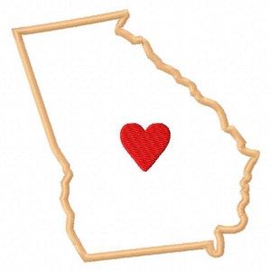 Georgia Map Embroidery Design Applikation 'in mehreren Größen I Heart Georgia