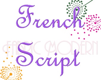 FRENCH SCRIPT Embroidery Font Design  2 inch  upper and lower case and embroidery numbers embroidery fonts  #585