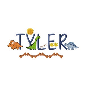 1.5 inch Dinosaur Charms Embroidery Font with 7 decorative charms for a custom name design #1289 image 1