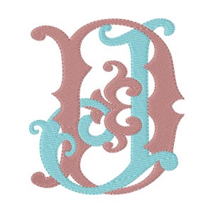 DJ JD double MONOGRAM Embroidery Design Antique two letter design