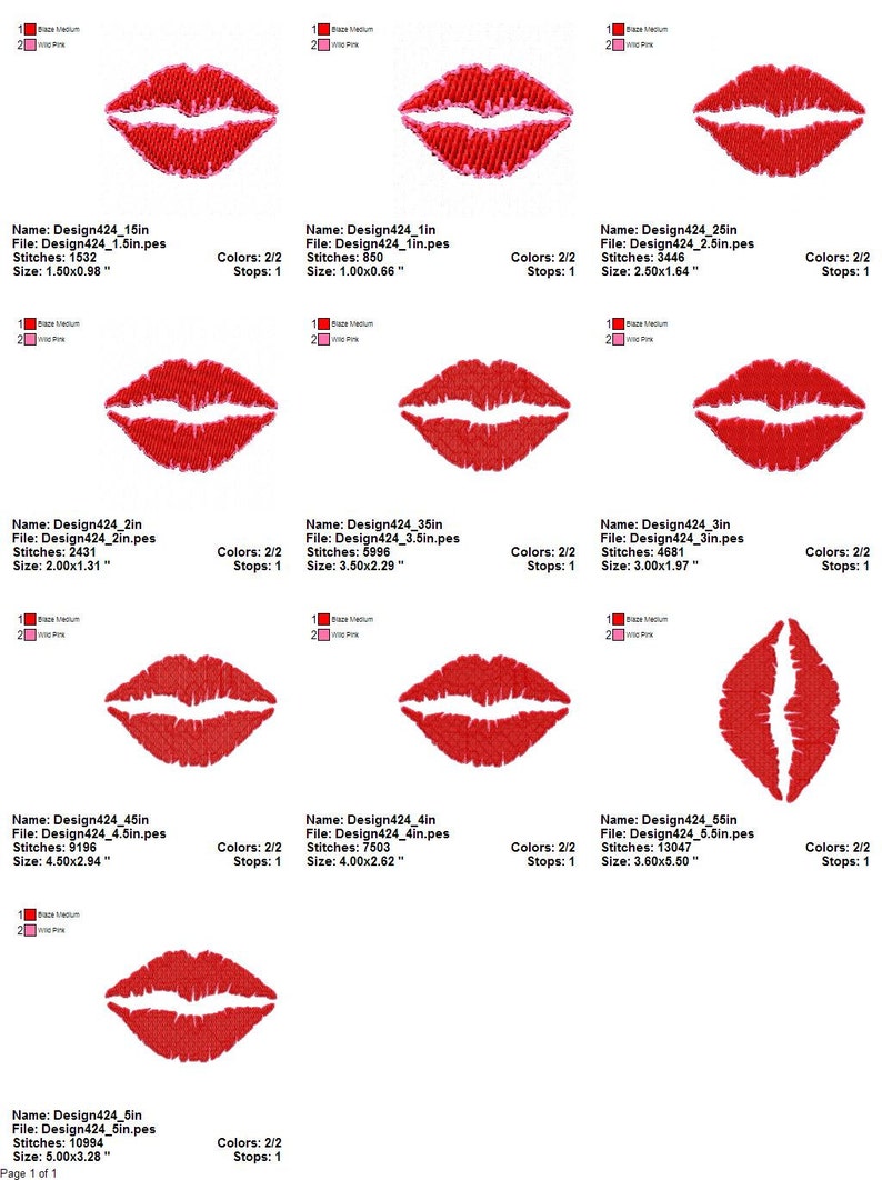 KISSING LIPS Machine Embroidery Design female lips collection womens lips kiss 10 sizes 424 image 3