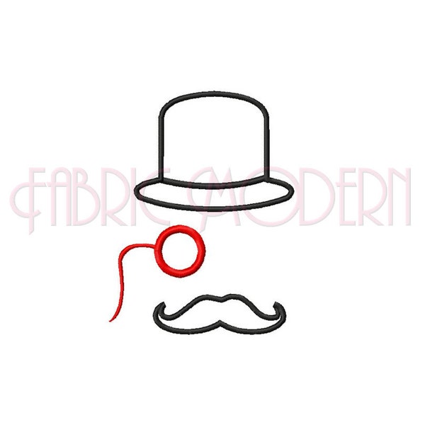 Steampunk broderie Design chapeau melon monocle moustache applique' design #577