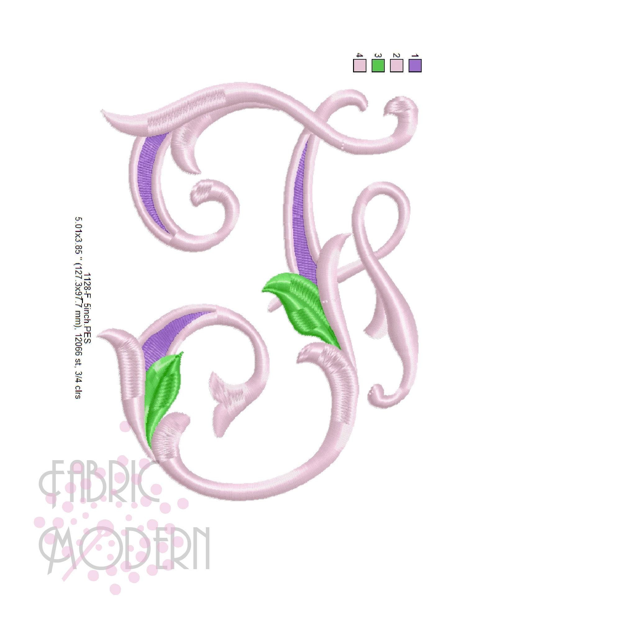 SEVEN DESIGNERS IN MONOGRAM / F．Baudot Letter F MONOGRAM Embroidery Design Large Vintage Single #1128-F