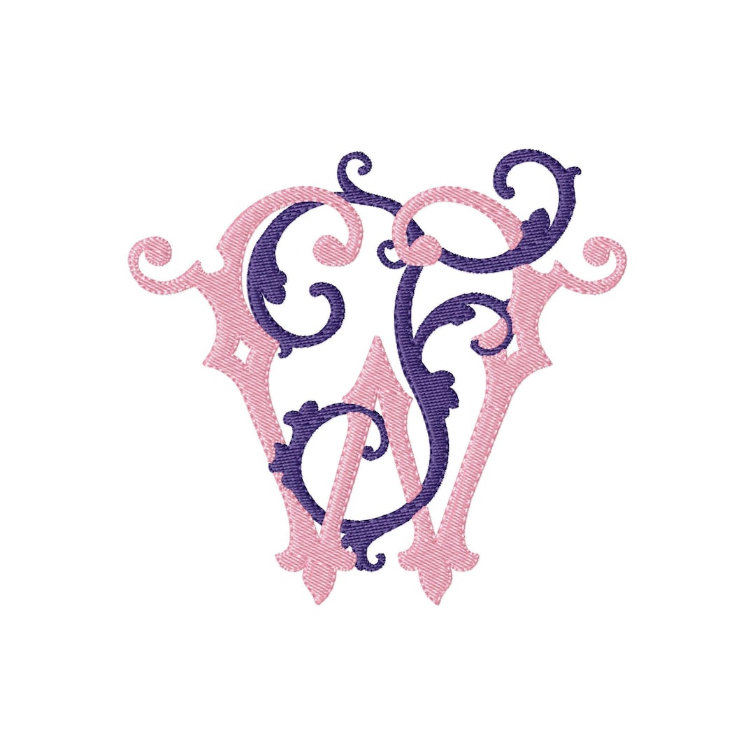 Two Interlocking Letters FW - WF Two Letter Interlocking MONOGRAM Embroidery Design - Etsy