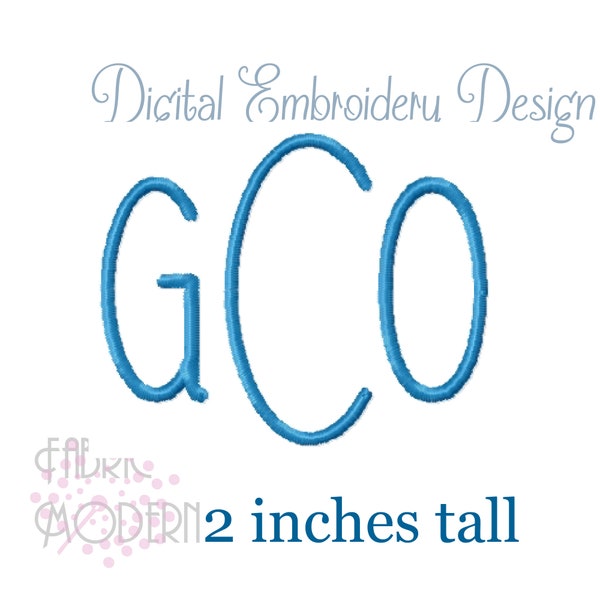 2 inch MODERN MONOGRAM Embroidery Font Design three letter monogram  #652-2