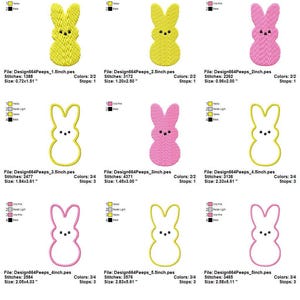 Motif de broderie lapin rempli et appliqué 9 tailles de 1,5 pouces à 5,5 pouces # 664 image 2