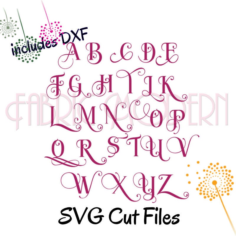 Download Modern Vine Monogram Letters Silhouette Font Cricut Svg Etsy