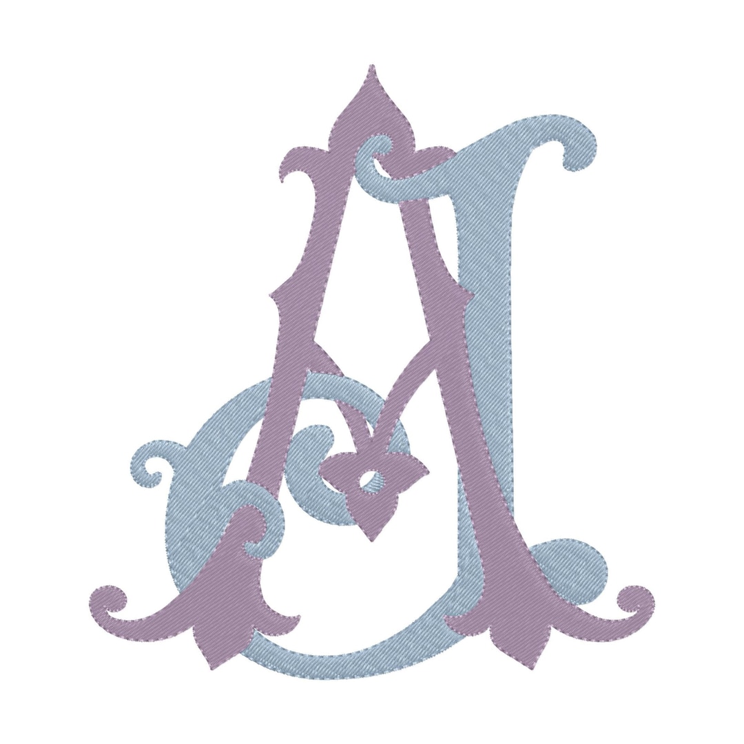 AJ JA Double MONOGRAM Embroidery Design Antique Two Letter Design 6 ...