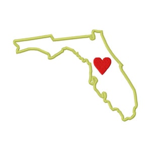 ""Florida Map Embroidery Design Applikation"" in mehreren Größen ""I Heart Florida""""