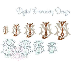 JS MONOGRAM Embroidery Design Large vintage two letters