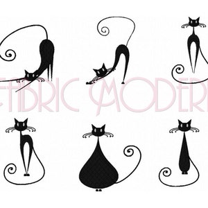 CATS Embroidery Design  Six modern cats  specially for 4x4  kitty cat  stately cat  fat cat  skinny cat  hoops  #420