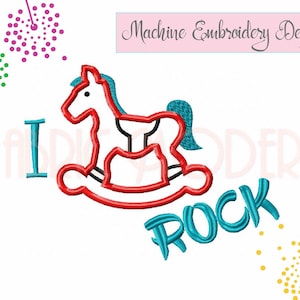 I Rock embroidery Design digital embroidery rocking horse boy embroidery horse design kids design applique&#39; onesie #841