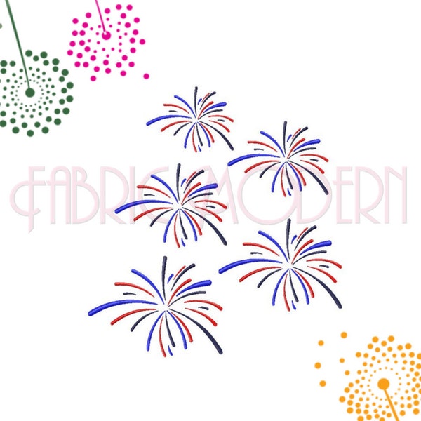 Independence Fireworks Machine Embroidery Design  Three color fireworks for a patriotic July 4th 5 sizes  #663