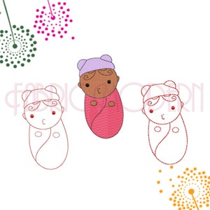STICK FIGURES Baby bundled Embroidery Design  7 sizes  Redwork  filled and continuous line   #692