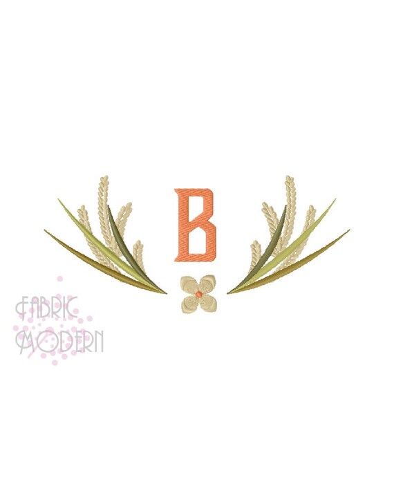 Wheat wreath embroidery monogram frame wedding design border wheat stalks floral embroidery design monogram wreath monogram border #965