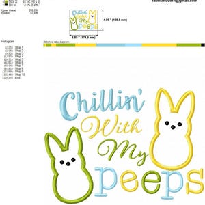 Diseño de bordado "Relajándome con mis Peeps" Diseño de conejito de Pascua Diseño de aplique de mameluco de vacaciones #827 imagen 3