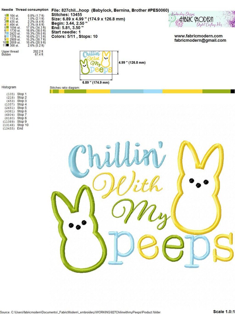 Diseño de bordado "Relajándome con mis Peeps" Diseño de conejito de Pascua Diseño de aplique de mameluco de vacaciones #827 imagen 3