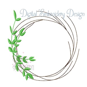 MONOGRAM WREATH Minimalist farmhouse Embroidery Design sticks and leaves #1028