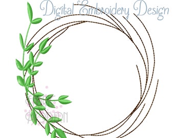 MONOGRAM WREATH Minimalist farmhouse Embroidery Design sticks and leaves #1028