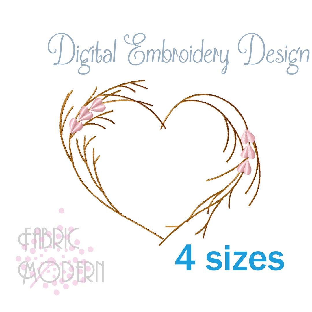 Heart Shaped MONOGRAM WREATH Minimalist Embroidery Design Sticks and ...