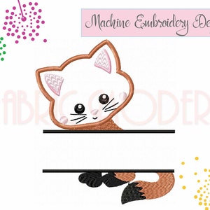 KITTEN monogram frame cat Split monogram Applique' kitty embroidery Design child design onesie design t-shirt design #856
