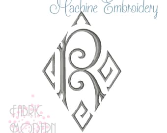 5 inch Vintage style Diamond Monogram font Embroidery Design #1059-5