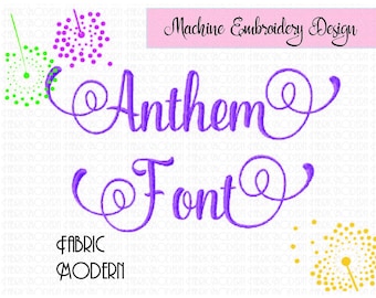 Anthem font  Embroidery alphabet  includes alternatives  script swash font  5 sizes  1  1.5  2  2.5 and 3 inch  #869